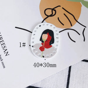 6PCS Women Portrait Painting Acrylic Necklace Earrings Bracelet Pendant