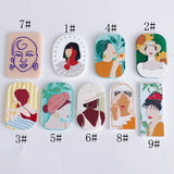 6PCS Women Portrait Painting Acrylic Necklace Earrings Bracelet Pendant