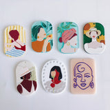 6PCS Women Portrait Painting Acrylic Necklace Earrings Bracelet Pendant