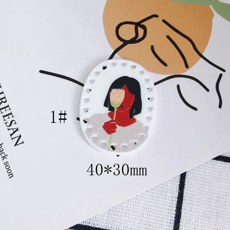 6PCS Women Portrait Painting Acrylic Necklace Earrings Bracelet Pendant