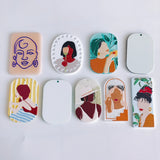 6PCS Women Portrait Painting Acrylic Necklace Earrings Bracelet Pendant