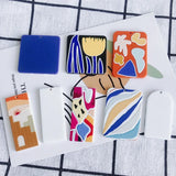 6PCS Flower Portrait Painting Acrylic Pendant Plant Abstract Painting Necklace