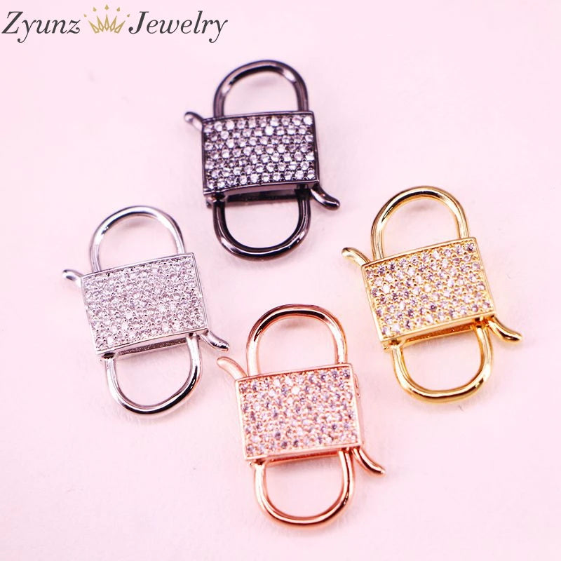 6PCS Lock Shape Metal Clasp Micro Pave CZ Clasp Component