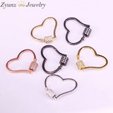 6PCS CZ Micro Pave Lock Carabiner Clasp Heart Jewelry