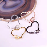6PCS CZ Micro Pave Lock Carabiner Clasp Heart Jewelry