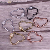 6PCS CZ Micro Pave Lock Carabiner Clasp Heart Jewelry