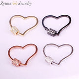 6PCS CZ Micro Pave Lock Carabiner Clasp Heart Jewelry