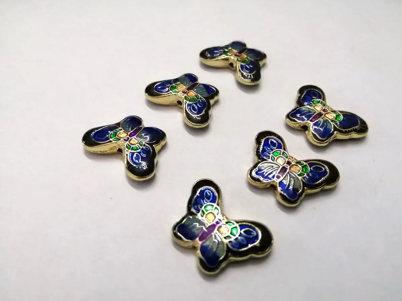 6Pcs Hand-Painted Cloisonne Butterfly Pendant