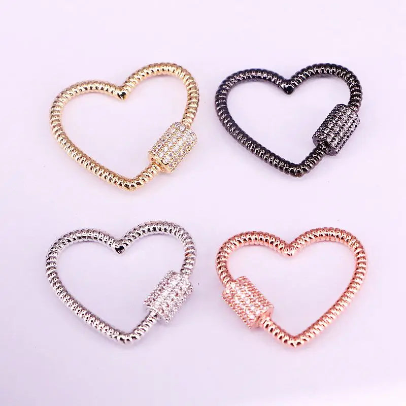 6PCS Heart Shape CZ Clasp Gold Silver Rose Gold Gunmetal Findings