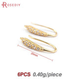 6PCS 18K Brass Earrings Hook with Zircon for DIY Jewelry Making
