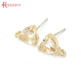 6PCS Champagne Brass Glass Sterling Silver Pins Stud Earrings Jewelry Making
