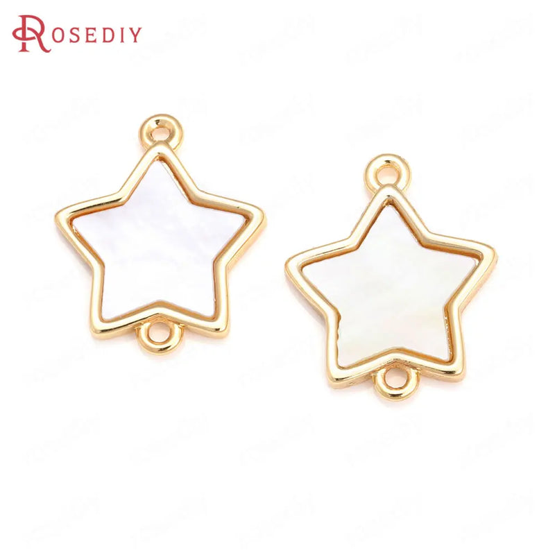 6PCS Champagne Brass and Shell Charms Pendants Jewelry Making Diy