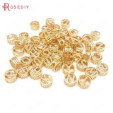 6PCS Champagne Brass Zircon Letter Large Hole Beads Spacer
