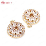 6PCS Champagne Brass Zircon Flower Charms Pendants