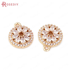 6PCS Champagne Brass Zircon Flower Charms Pendants