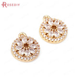 6PCS Champagne Brass Zircon Flower Charms Pendants