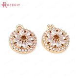 6PCS Champagne Brass Zircon Flower Charms Pendants