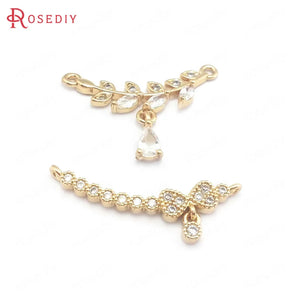6PCS Champagne Brass Zircon Drop/Bow-knot Charms DIY Accessories