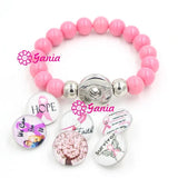 6PCS/LOT Pink Ribbon Breast Cancer Awareness Button Jewelry DIY Bracelet