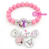 6PCS/LOT Pink Ribbon Breast Cancer Awareness Button Jewelry DIY Bracelet