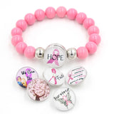 6PCS/LOT Pink Ribbon Breast Cancer Awareness Button Jewelry DIY Bracelet