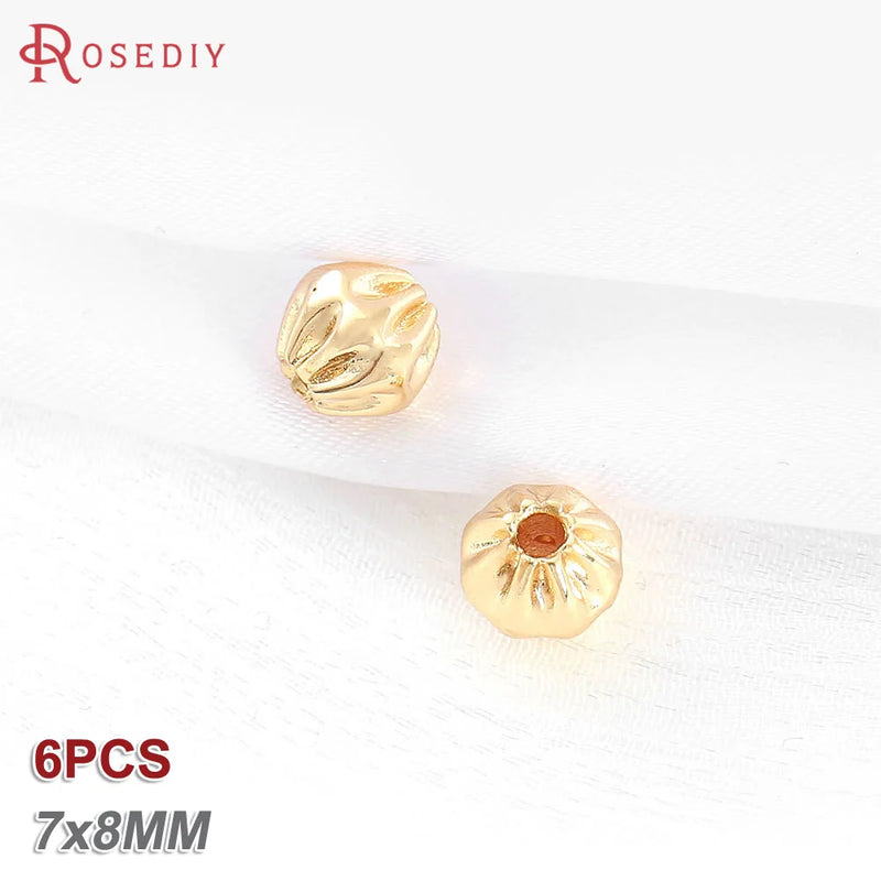 6PCS Matte Color Brass Round Cylinder Flower Bracelets Spacer Beads