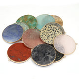 6PCS Natural Stone Rose Quartz Agate Round Plated Pendant