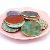 6PCS Natural Stone Rose Quartz Agate Round Plated Pendant