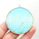 6PCS Natural Stone Rose Quartz Agate Round Plated Pendant