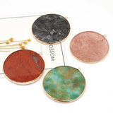 6PCS Natural Stone Rose Quartz Agate Round Plated Pendant