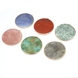 6PCS Natural Stone Rose Quartz Agate Round Plated Pendant