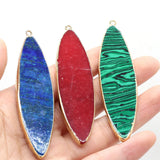 6PCS Natural Stone Rose Quartz Turquoise Flat Round Plated Pendant