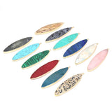 6PCS Natural Stone Rose Quartz Turquoise Flat Round Plated Pendant