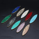 6PCS Natural Stone Rose Quartz Turquoise Flat Round Plated Pendant