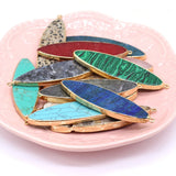 6PCS Natural Stone Rose Quartz Turquoise Flat Round Plated Pendant