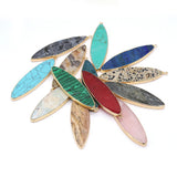 6PCS Natural Stone Rose Quartz Turquoise Flat Round Plated Pendant