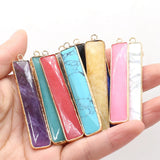 6PCS Natural Stone Rectangle Pendant For Jewelry Making DIY Necklace Charm