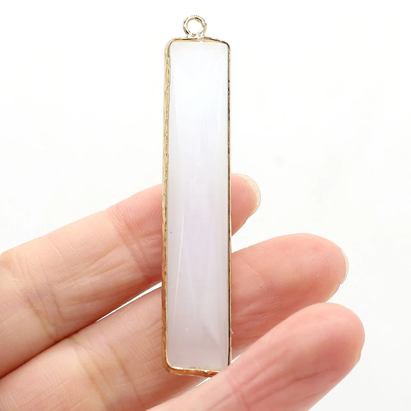 6PCS Natural Stone Rectangle Pendant For Jewelry Making DIY Necklace Charm