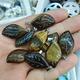 6PCS Green Aventurine Stone Pendant & Rose Quartz Leaf Shape 25X15MM