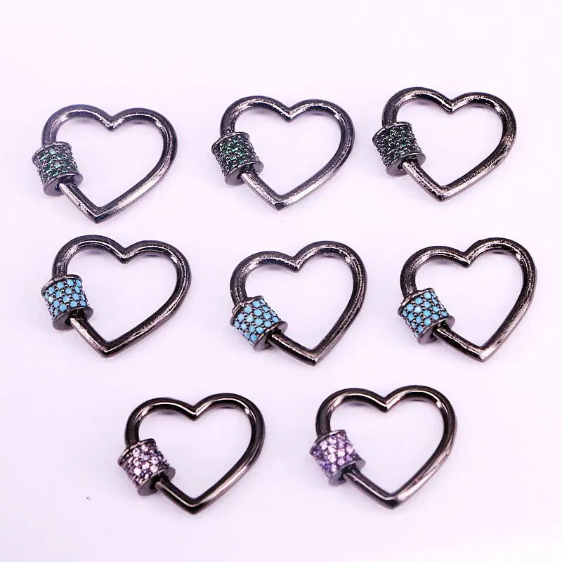 6PCS Pave CZ Heart Clasp Metalblack Carabiner Jewelry Findings