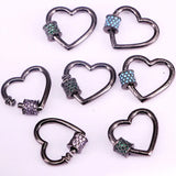 6PCS Pave CZ Heart Clasp Metalblack Carabiner Jewelry Findings