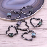 6PCS Pave CZ Heart Clasp Metalblack Carabiner Jewelry Findings