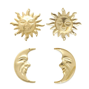 6PCS Raw Brass Sun Moon Pendant Charms for Jewelry Making DIY Outspace Earrings