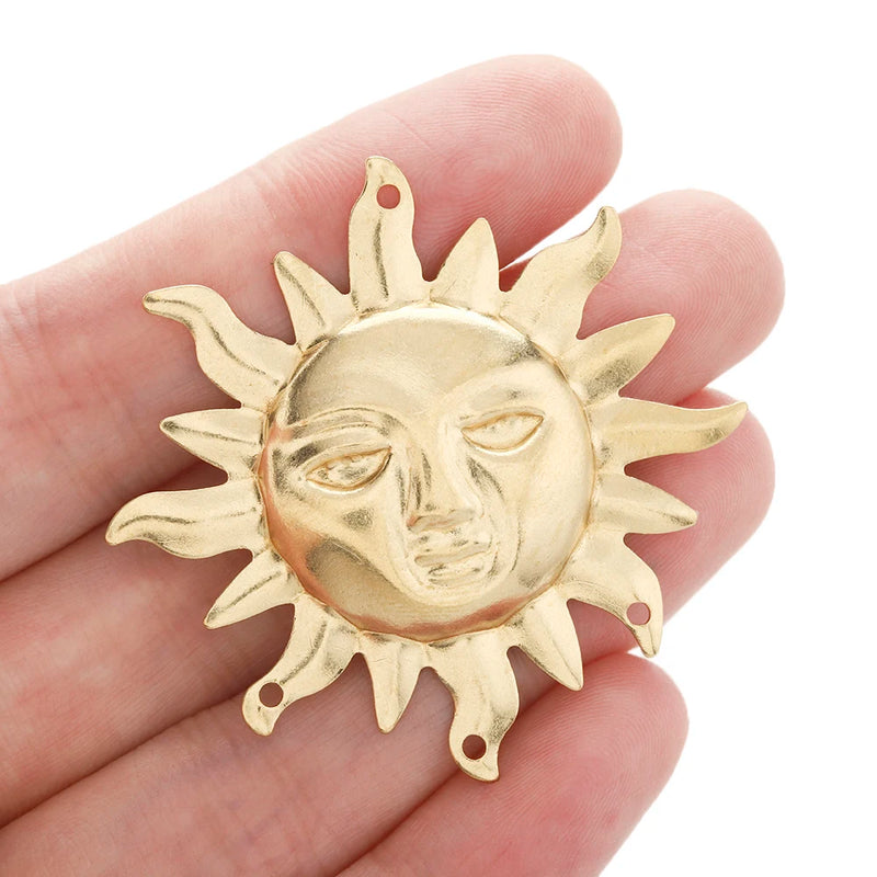 6PCS Raw Brass Sun Moon Pendant Charms for Jewelry Making DIY Outspace Earrings