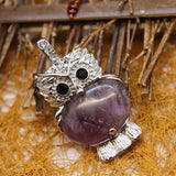 6PCS Silver Plated Owl Shaped Natural Stone Necklace Pendant