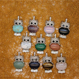 6PCS Silver Plated Owl Shaped Natural Stone Necklace Pendant