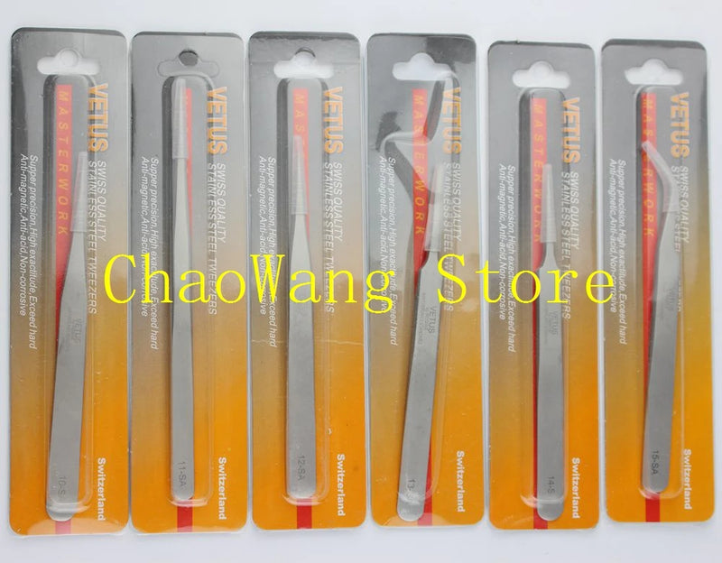 6PCS VETUS Stainless Steel Tweezers Precision Maintenance Tools