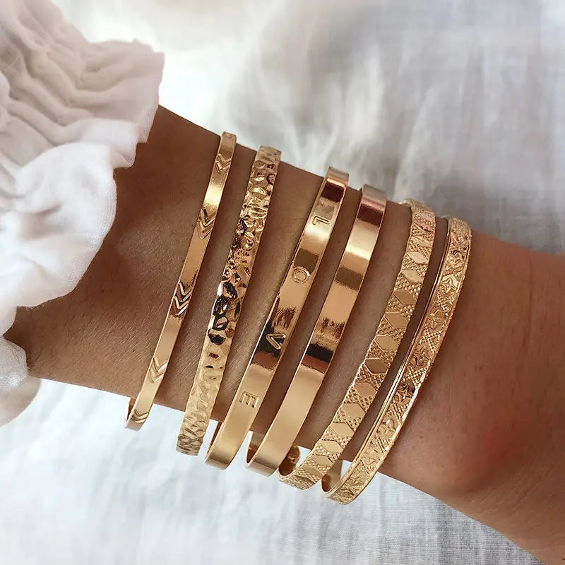 6PCS Boho Cuff Bangles Bracelet Love Pulseiras Bangle Charm Women Jewelry