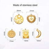 6PCS Stainless Steel Heart Star Moon Pendants for DIY Earrings Necklace Bracelet