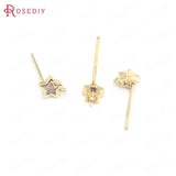 6PCS Star 5MM 24K Brass Zircon Star Stud Earrings Pins Jewelry Making
